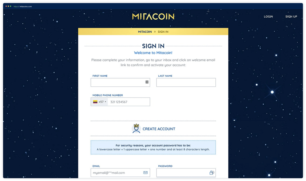Mitacoin App Register